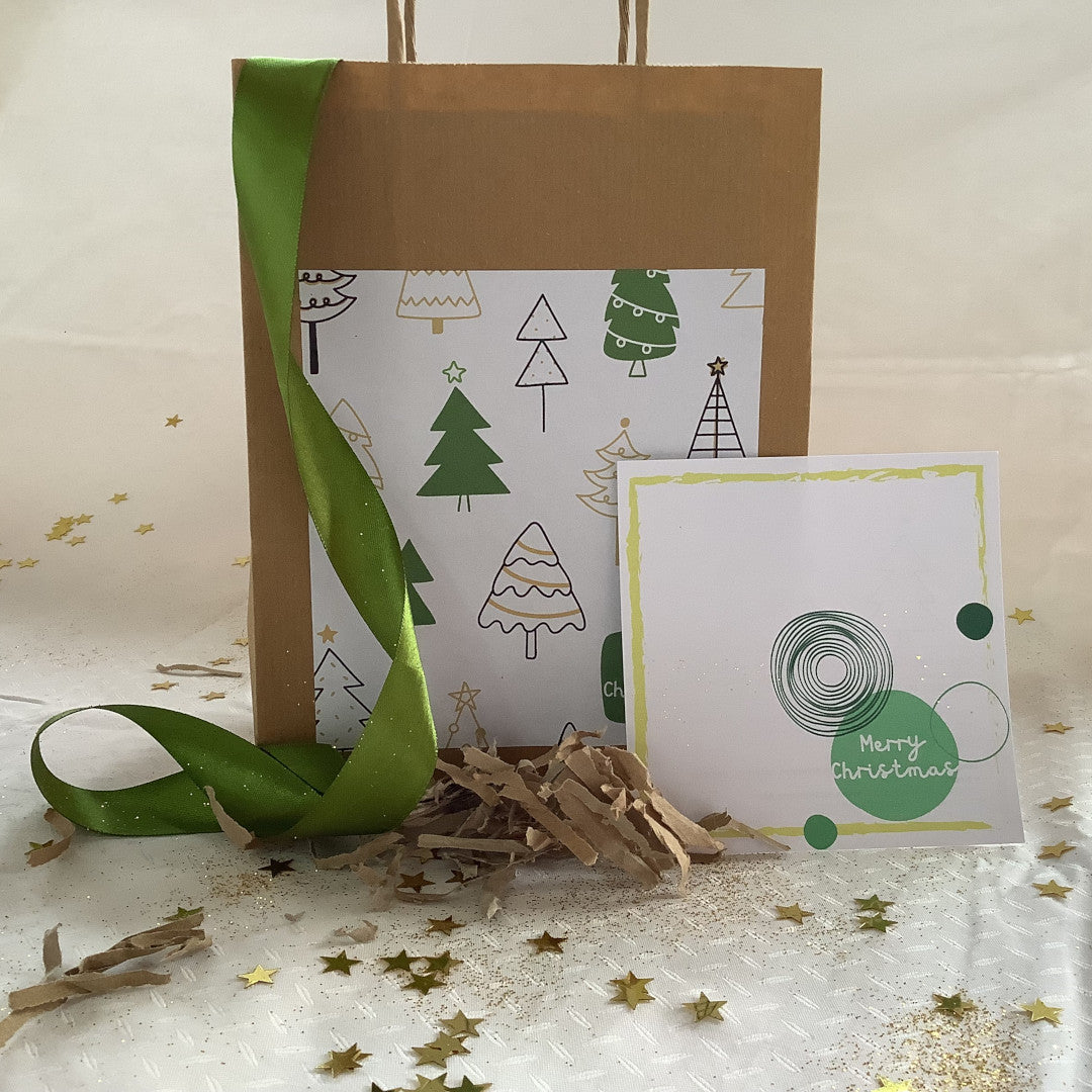 CHRISTMAS-GIFT-SHOPPER-EKONATURAE-DECORAZIONE-NATALIZIA-ESTERNO-BIGLIETTO-AUGURI-NASTRO-VERDE